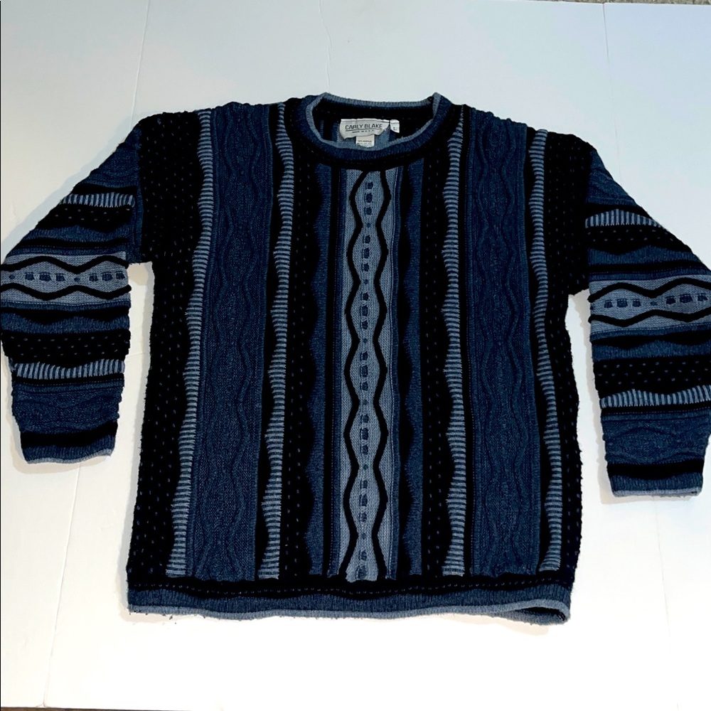Vintage Carly Blake Blue Coogi Style Pullover Crewneck Sweater L